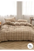 Sheri Home Jersey Golden Kare Çizgi Tek Kişilik Nevresim Seti 160 X 220bej0210639 - 2