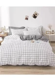 Sheri Home Çift Kişilik Çift Taraflı Nevresim Takımı(ÇARŞAFLI) Beyazgrikareshrii014537772023889694 - 5