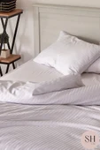 Sheri Home Tekstil Lüks Otel Nevresim Takımı 83 Tel Çift Kişilik Çizgili Saten  2 Adet Yastık kılıfı - 5