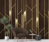 3D Ahşap Altın Panel Duvar Kağıdı Baskı thumbnail 6