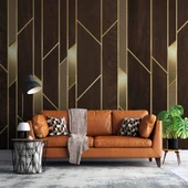 3D Ahşap Altın Panel Duvar Kağıdı Baskı thumbnail 1