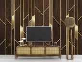 3D Ahşap Altın Panel Duvar Kağıdı Baskı thumbnail 3