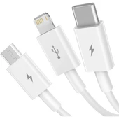 Baseus Superior 3in1 Hızlı Şarj Özellikli USB To M+L+C 3.5A Hızlı Şarj Kablosu iPhone 15 Uyumlu 0.5m. - 3