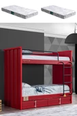 Ranza, Konteyner Çekmeceli Ranza - Kırmızı 2 Adet Comfort Yatak - 1
