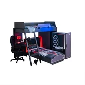 Ranzalı Oyuncu Odası, Gamer Ranza Ledli Karyola Masa Dolap 2 Adet Comfort Yatak - 7
