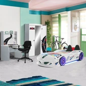 Formula Genç Odası - 3 Kapılı Dolap, Jaguar Full Ledli Arabalı, Masa - Beyaz - 1