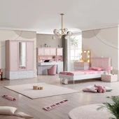 Rosa Genç Odası - 3 Kapılı Dolap, Karyola, Komodin, Masa, Şifonyer, Kitaplık - 1