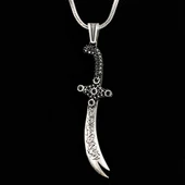 925 Ayar Gümüş La Feta İlla Ali La Seyfe İlla Yazılı Zülfikar Kolye thumbnail 2