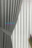 Madame Dower Gölge Gri Elegance Fon Perde 1x3 Sık Pile + Kolbağı Hediye - 2