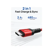 Jsaux Micro USB 2.4A Hızlı Şarj ve Data Kablosu , Android Şarj Cihazı Mikro Usb'den Usb'ye Naylon Örgülü Kablo Samsung Galaxy S6 S7 Edge Note 5, Kindle, Ps4 ve Daha Fazlası ile Uyumlu Kırmızı - 4