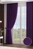 Madame Dower Taç Narden Fon Perde 1x2 Standart Pile Soft Mürdüm Kırlent Kılıfı + Bağlama Kuşağı HEDİYE - 1
