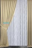 Madame Dower Magic V4 Bej Fon Perde 1x3 Sık Pile 2 Kanat - + Masa Örtüsü + Runner + Kırlent Kılıfı + Bağlama - 1