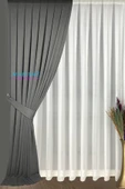 Madame Dower Gölge Gri Elegance Fon Perde 1x3 Sık Pile + Kolbağı Hediye - 1