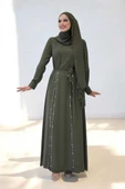 Taş Detaylı Şallı Elbise Takım 3953 Haki thumbnail 3