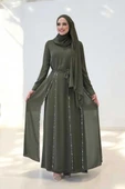 Taş Detaylı Şallı Elbise Takım 3953 Haki thumbnail 1