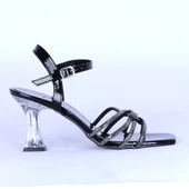 Moda Ayakkabı 530 Siyah Parlak Taşlı Şefaf 7Cm Topuklu Ayakkabı - 5