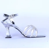 Moda Ayakkabı 530 Siyah Parlak Taşlı Şefaf 7Cm Topuklu Ayakkabı - 2