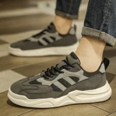 Erkek Günlük Spor Ayakkabı - Bağcıklı - Düz Taban (Bej - Gri) thumbnail 2