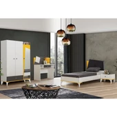 Giallo Genç Odası - 3 Kapılı Dolap, Karyola, Komodin, Masa - 1