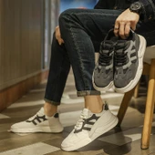 Erkek Günlük Spor Ayakkabı - Bağcıklı - Düz Taban (Bej - Gri) thumbnail 6