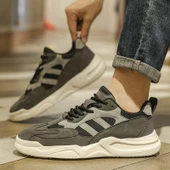 Erkek Günlük Spor Ayakkabı - Bağcıklı - Düz Taban (Bej - Gri) thumbnail 5