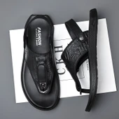 Erkek Deri Parmak Arası Sandalet (Siyah) thumbnail 1