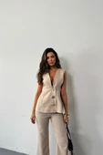 Lucky Life Kadın KETEN GOLD DÜĞMELİ YELEK - PANTOLON TK - Bej - 5