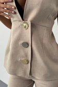 Lucky Life Kadın KETEN GOLD DÜĞMELİ YELEK - PANTOLON TK - Bej - 8