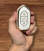 Togg T10x Uyumlu Anahtar Koruma kılıfı Beyaz / Altın Detaylı Lütfen Anahtar Teyiti Yapınız - 1