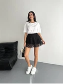 Lucky Life Kadın Dantel Şortlu Etek - Siyah - 2