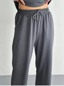 Lucky Life Kadın Yumuşak Dokulu Kumaş Kısa Kollu Lucky Life Kadın Yakalı T-shirt Pantalon Ikili Takım- Antrasit - 2