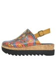 Kadın Vegan Deri Turuncu Kalın Taban Sandalet - India Tasarım - 4