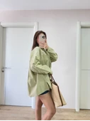 Lucky Life Kadın Yakalı Yandan Yırtmaçlı Gömlek - Yeşil - 1
