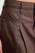 Modern Tarz Astarsız Denim Mini Boy Deri Kaplamalı Pileli Mini Denim Etek - 4