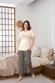 Kadın Düğmesiz Bisiklet Yaka Viskon Yazlık Kısa Kol Cepli Pijama Takımı - 5