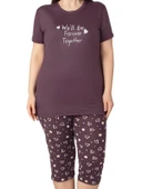 Kadın Bisiklet Yaka Düğmesiz Battal Kesim Viskon Kısa Kol Kapri Cepli Büyük Beden Pijama Takımı - 3