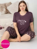 Kadın Bisiklet Yaka Düğmesiz Battal Kesim Viskon Kısa Kol Kapri Cepli Büyük Beden Pijama Takımı - 7