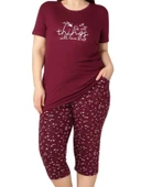 Kadın Bisiklet Yaka Düğmesiz Battal Kesim Viskon Kısa Kol Kapri Cepli Büyük Beden Pijama Takımı - 1