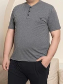 Erkek Geniş Kalıp %100 Pamuk Kısa Kol Cepli Büyük Beden Pijama Takımı - 10