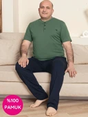 Erkek Geniş Kalıp %100 Pamuk Kısa Kol Cepli Büyük Beden Pijama Takımı - 5