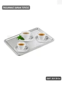 Sunum Tepsisi Paslanmaz Servis Tepsisi Çelik Çay Tepsi Kahve Tepsisi Orta Boy 38 cm - 1