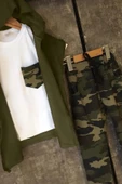 Erkek Çocuk Cep Detaylı T-shirt Kolsuz Yeşil Yelek Kamuflaj Detaylı Eşofman Takım - 4