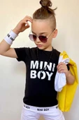 Erkek Çocuk Mini Boy Yazı ve Şerit Detaylı T-shirt Kolsuz Sarı Yelek Eşofman Takım - 4