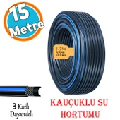 Kauçuklu Termo Bahçe Hortumu Dayanıklı 15 Metre 3 Katlı Sağlam Su Sulama Yıkama Hortum 12.5 mm 1/2" - 1