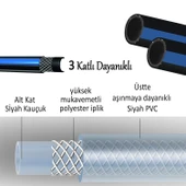 Kauçuklu Termo Bahçe Hortumu 25 Metre Dayanıklı 3 Katlı Sağlam Su Sulama Yıkama Hortum 12.5 mm 1/2" - 2