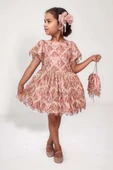 Kız Çocuk Üzeri Pulpayet İşlemeli Püsküllü Parlak Somon Elbise thumbnail 1