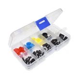 50 Parça Tact Switch Buton Seti 12x12 7,3mm Kare Dip Kılıf ve 5 Renk Kapak Plastik Çantada - 4