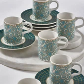 GÜRAL PORSELEN Camelia 12 Parça 6 Kişilik Bone Türk Kahvesi Fincan Takımı - 6157 - 2