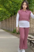 Yeni Sezon Burgu Desenli Boru Paça Kız Çocuk Pembe Renk Takım - 4