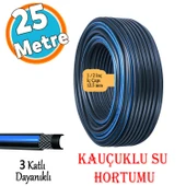 Kauçuklu Termo Bahçe Hortumu 25 Metre Dayanıklı 3 Katlı Sağlam Su Sulama Yıkama Hortum 12.5 mm 1/2" - 1